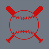 The InkMerge Baseball Crest Crossed Bats DTF Transfer features a red outlined baseball with stitching over crossed bats on a gray background—ideal for custom apparel or unique baseball-themed garment designs.