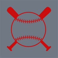 Centered on a solid gray background, a red-outline baseball with visible stitching and two crossed bats forms the InkMerge Baseball Dad Half-Stitch DTF Transfer – Ready to Press, ideal for your next baseball heat press project.