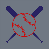 The InkMerge Baseball Icon Crossed Bats DTF Transfer – Ready to Press features two dark blue bats crossed behind a bold red and white baseball with detailed red stitching on a gray background, perfect for standout sports designs.
