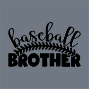 The image showcases "baseball BROTHER" in bold and script fonts, divided by a curved baseball stitch graphic in black on gray—ideal for DIY DTF projects with InkMerge’s Baseball Brother DTF Transfer.
