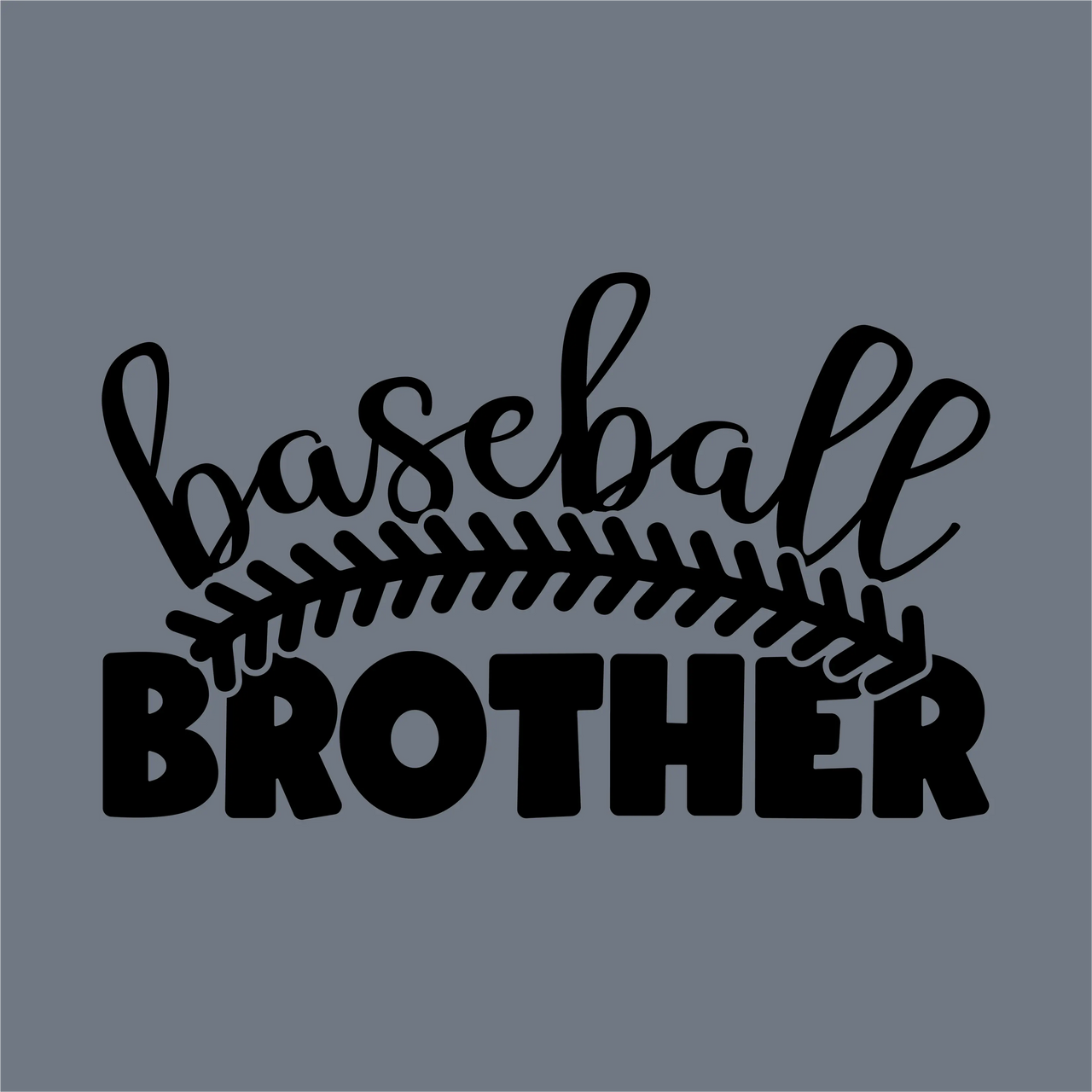 The image features "Baseball" in cursive above bold, uppercase "BROTHER," with baseball stitching detail between them. Show off team spirit with this durable InkMerge Baseball Brother DTF Transfer – Ready to Press!.
