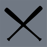 The Crossed Baseball Bats DTF Transfer by InkMerge features a black silhouette of two bats crossed in an X on a gray background—ideal for custom apparel or as a bold baseball DTF design.