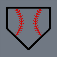 The InkMerge Home Plate Baseball Stitch DTF Transfer – Ready to Press features a black-outlined home plate with red stitching on a gray background, ideal for custom baseball projects.