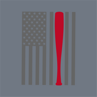 InkMerge's American Flag Bat DTF Transfer – Ready to Press features a gray flag with a red baseball bat stripe, ideal for baseball fans seeking a unique DTF transfer design.