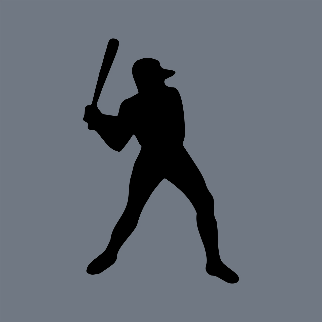 The InkMerge Batter Up Silhouette DTF Transfer – Ready to Press features a baseball player in a batting stance on a gray background, ideal for displaying team gear or creating bold baseball-themed apparel.