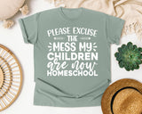 Please Excuse The Mess My Children Are Now Homeschool graphic tee in Bay