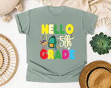 Hello 5th Grade Backpack graphic tee in Bay