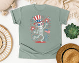 Patriotic Skeleton Fireworks Pink 2 graphic tee in Bay