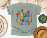 Teacher Of Tiny Humans Handprints graphic tee in Bay