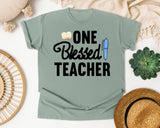 One Blessed Teacher Pen graphic tee in Bay