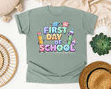 First Day Of School Crayons graphic tee in Bay
