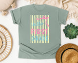 Hello First Grade Stripes graphic tee in Bay
