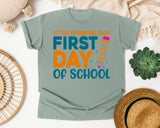 First Day Of School Let The Adventure Begin White graphic tee in Bay