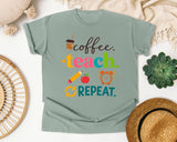 Coffee Teach Repeat Icons graphic tee in Bay