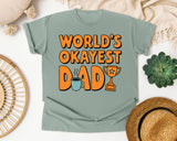 World's Okayest Dad Orange graphic tee in Bay