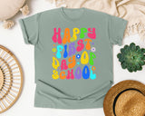 Happy First Day Of School Groovy graphic tee in Bay