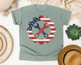Patriotic Gear And Wrenches graphic tee in Bay