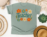 Teacher Floral Stitch Graphic Tee graphic tee in Bay