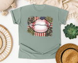 Baseball Lips Camo American Flag graphic tee in Bay