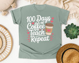 100 Days Of Coffee Teach Repeat graphic tee in Bay