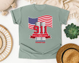 We Will Never Forget Patriot Day Red graphic tee in Bay