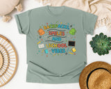 Backpacks Smiles And School Vibes Doodle graphic tee in Bay