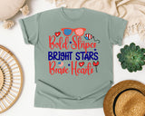 Bold Stripes Bright Stars Brave Hearts graphic tee in Bay