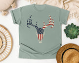 Patriotic Deer Skull Antlers graphic tee in Bay
