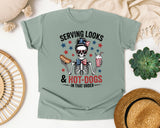 Serving Looks And Hot Dogs In That Order graphic tee in Bay