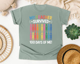 My Teacher Survived 100 Days Of Me Crayons graphic tee in Bay