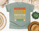 Husband Papa Protector Provider Hero graphic tee in Bay