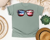 American Flag Sunglasses graphic tee in Bay
