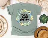 Play Learn Repeat graphic tee in Bay