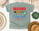 Blessed Teacher Pencil graphic tee in Bay