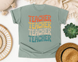 Teacher Teacher Teacher Stacked Retro graphic tee in Bay