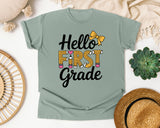 Hello First Grade Bow graphic tee in Bay