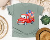 Red Truck With Flags graphic tee in Bay