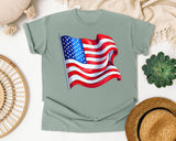 Waving American Flag Red graphic tee in Bay