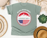We Will Never Forget Patriot Day White graphic tee in Bay