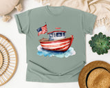 Patriotic Fishing Boat graphic tee in Bay