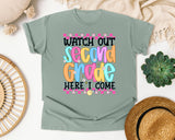 Watch Out Second Grade Here I Come graphic tee in Bay