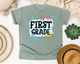 First Grade Notebook Bow graphic tee in Bay