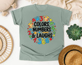 Colors Numbers And Laughs Circle graphic tee in Bay