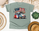 Retro Car With Flag graphic tee in Bay