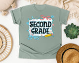 Second Grade Notebook Bow graphic tee in Bay