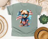 Bear With American Flag graphic tee in Bay