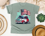 Classic Car With Flags graphic tee in Bay