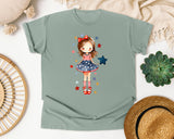 Patriotic Girl With Stars graphic tee in Bay