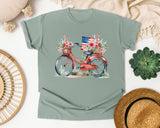 Bicycle With Flag And Flowers graphic tee in Bay