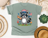Patriotic Raccoon Hot Dog graphic tee in Bay